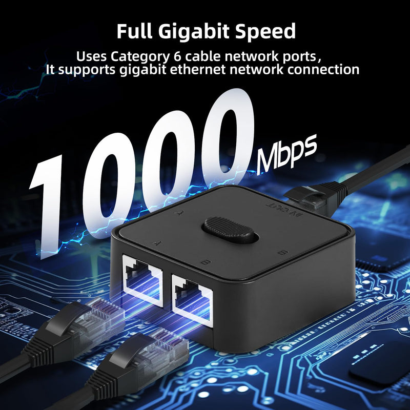Binardat Gigabit Network Switcher, Passive Ethernet Selector, in/Out to A or B Network, Bidirectional Manual Switcher, No Power Required Gigabit Switcher