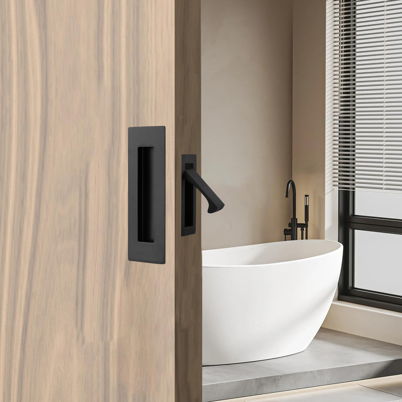Malimali 6 Inch Recessed Finger Flush Pulls for Pocket Door Closet Door, Sliding Barn Door Handle, Matte Black Stainless Steel Rectangular Door Edge Pulls Hardware(3 Pack A) Stainless Steel Black (3 Pack A)