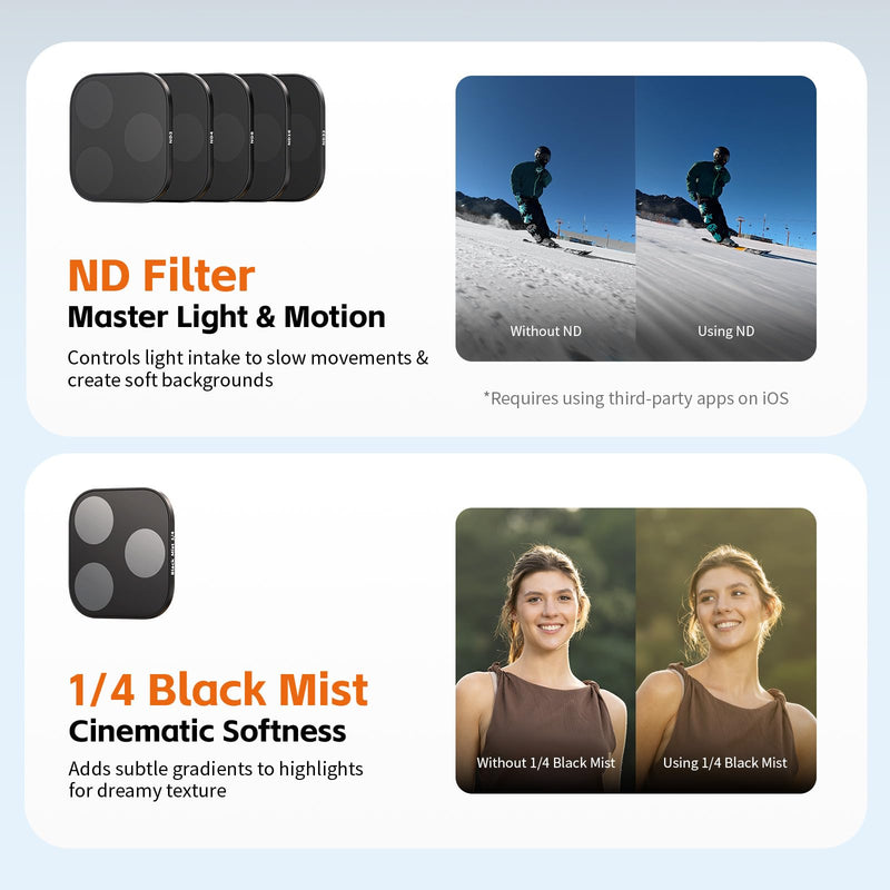 SmallRig Square ND & Black Mist Filter Kit for iPhone 17 Pro Max, Magnetic Lens Filters with Base Mount, Black Mist Diffusion 1/4 Filter/ND2/ND4/ ND8/ND16/ND32, 6 Pack, Orange- 6075