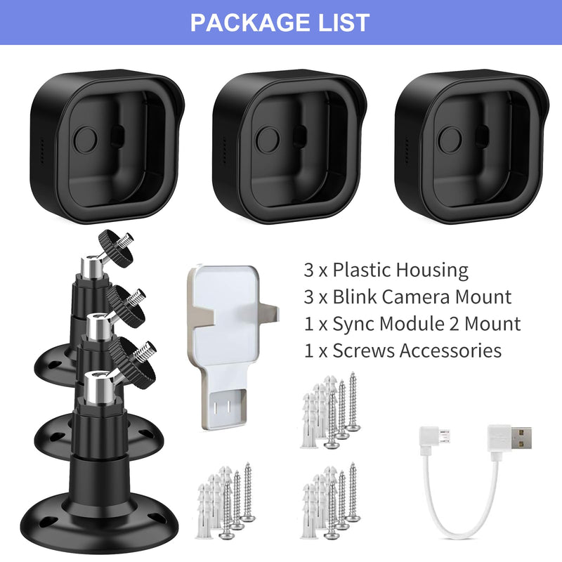 Wall Mount for Blink Outdoor 4 (4th Gen) & Blink Outdoor (3rd Gen), 3 Pack Weatherproof Protective Housing and 360° Adjustable Mount with Sync Module 2 Mount (Blink Camera Not Included, Black)