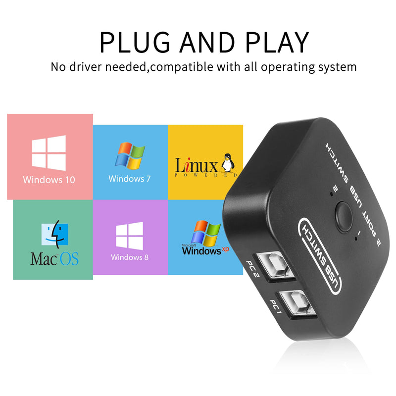 RIIEYOCA USB Printer Sharing KVM Switch, Automatic Switching Without Drivers. Share Keyboard Mouse Scanner with Desktop Controller and 2 USB Printer Cables (1.5 M)