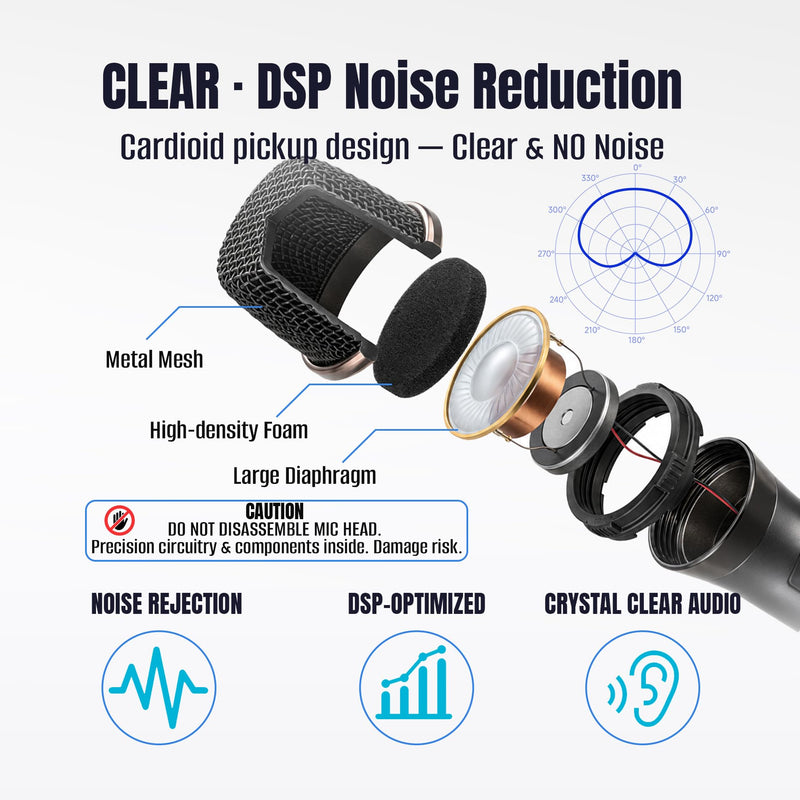Wireless Karaoke Microphone, Dual Handheld Microphone Wireless Set for Singing, 2.4G 492Ft Range, USB-C Rechargeable, LED Display, 6.35mm/3.5mm Receiver for Karaoke Machine, PA System