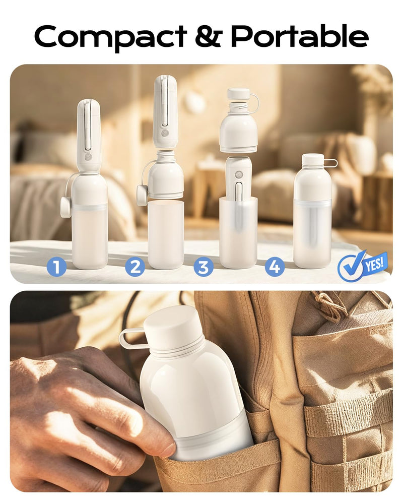 ESSAGER Portable Bidet for Travel, Foldable & Rechargeable Handheld Sprayer–Waterproof with 2 Pressure Modes, 350ml Expandable Bottle for Women, Men, Baby, Postpartum & Personal Hygiene(White) White