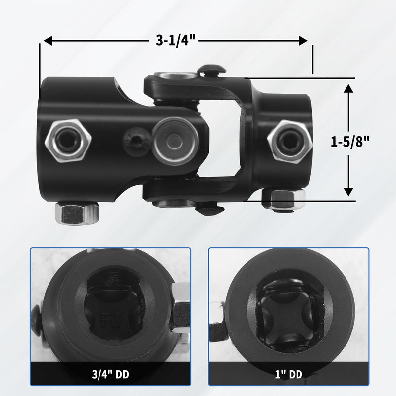 1" DD X 3/4" DD Single Steering Shaft U Joint Coupler Black Steel Universal Coupling