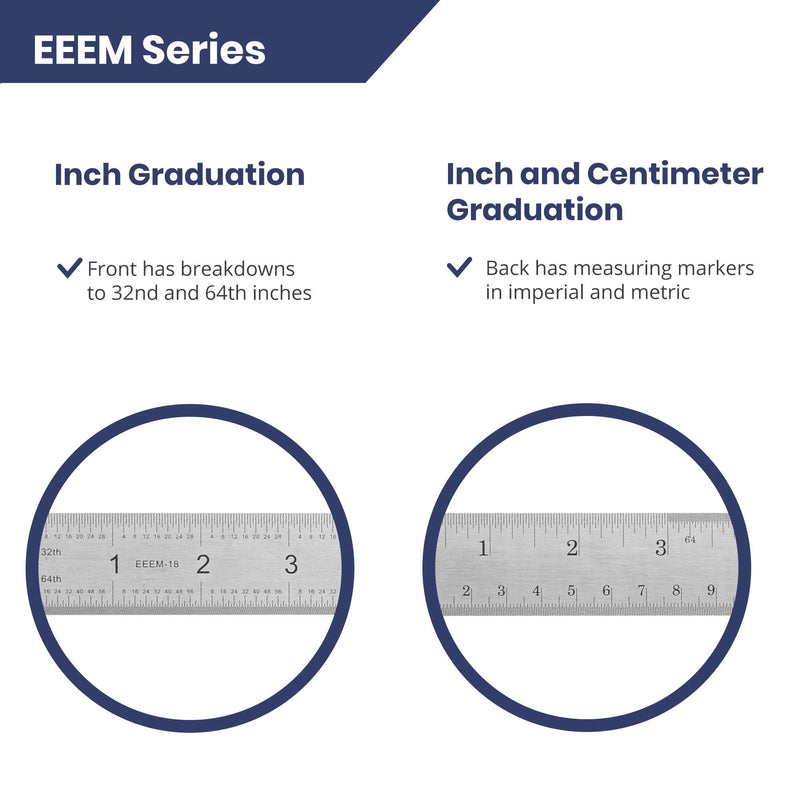 Pacific Arc Stainless Steel Ruler Inch and Metric, with 32nd and 64th Graduations, 24 Inches 24 In