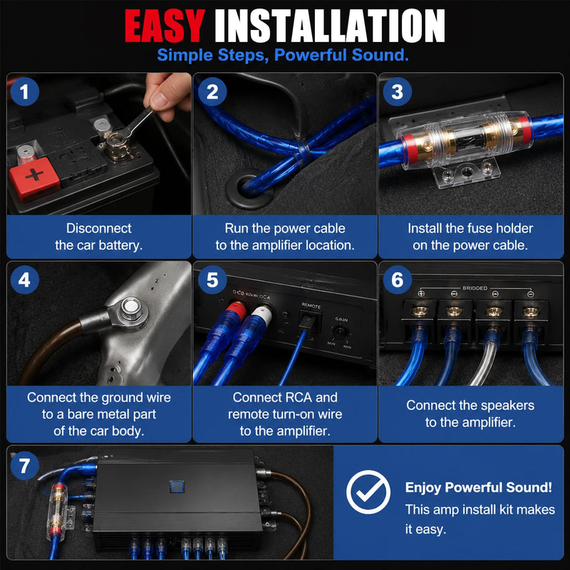 Amp Wiring Kit 10 Gauge Fit Car Audio Subwoofer Upgrade | Subwoofer Wiring Kit Includes 10 Gauge Speaker Wire,RCA Cable,Fuse Holder,Terminals,All-in-One Amplifier Wiring Kit