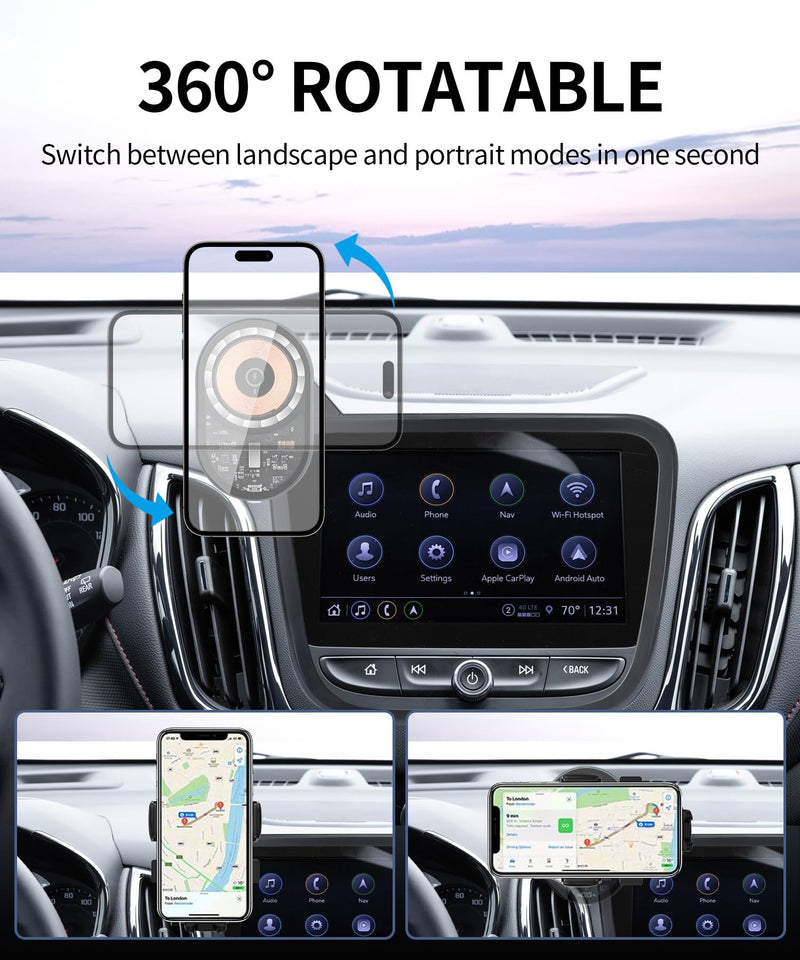 15W Wireless Charger Car Phone Holder for Chevrolet Equinox 2018-2024 | Malibu 2016-2025 7/8"Screen Magsafe Accessories Fast Charging Magnetic Cell Phone Holder Clip Compatible with iPhone Android 7/8-inch for 2018-2024 Equinox/ 2016-2025 Malibu