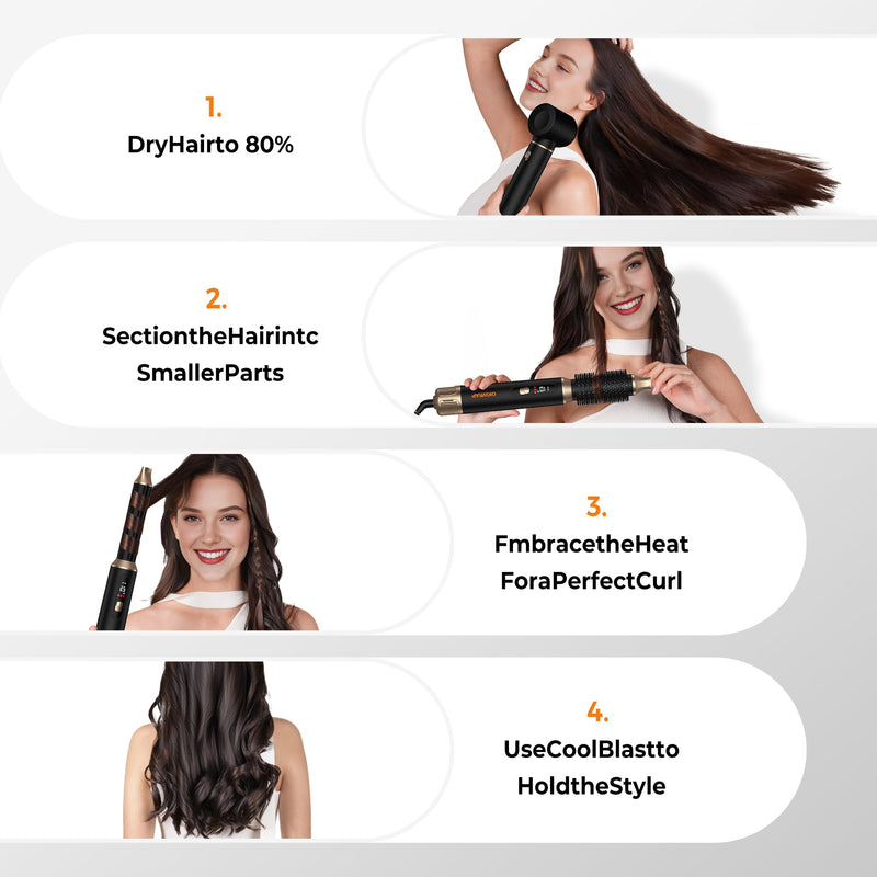OKWRAP Airbrush 5 in 1 Airstyler 5 in 1 LCD Hair Styler | AirStyler Set Multi-Blow Dryer Brush Set with Curl, Straighten, Wavy, Smooth, Magic Styler for All Hair Types and Lengths Black