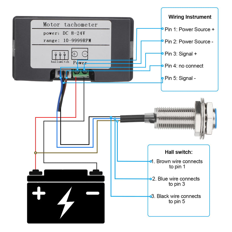 EEEkit 4 Digital Blue LED Tachometer, RPM Speed Meter Digital Motor with Hall Proximity Switch Sensor NPN for Conveyor Belts