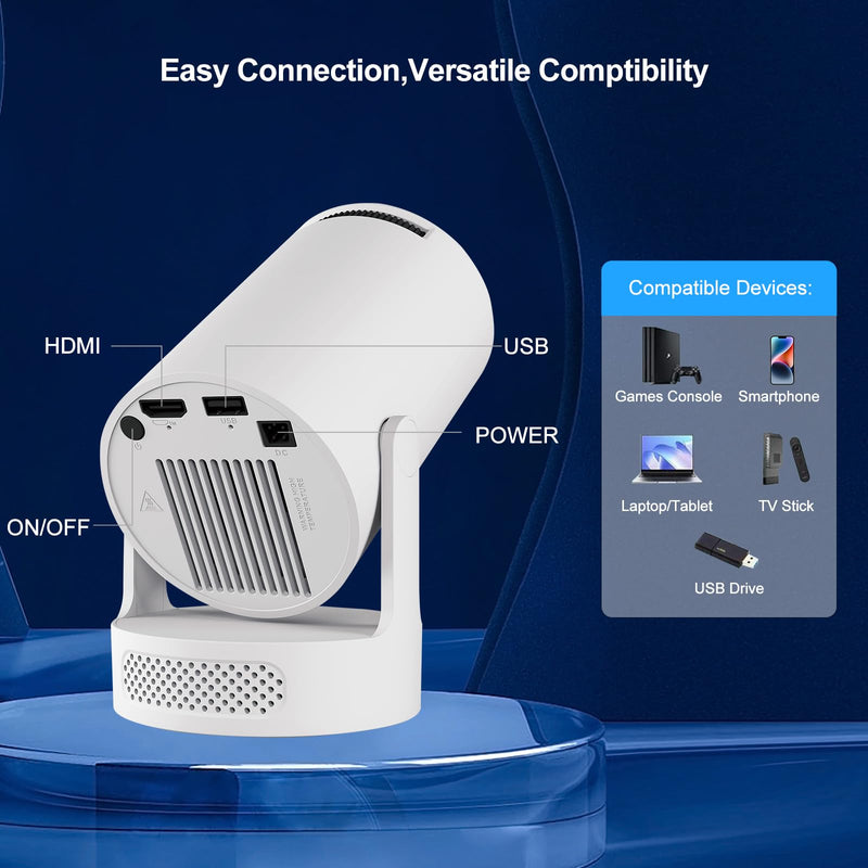 【Built-in Apps】Mini Projector WiFi and Bluetooth ,Movie Projector Compatible with TV Stick Smartphone / HDMI / USB,Support 4K Portable HD Outdoor Indoor for Home Theater with Wall/Ceiling Projection