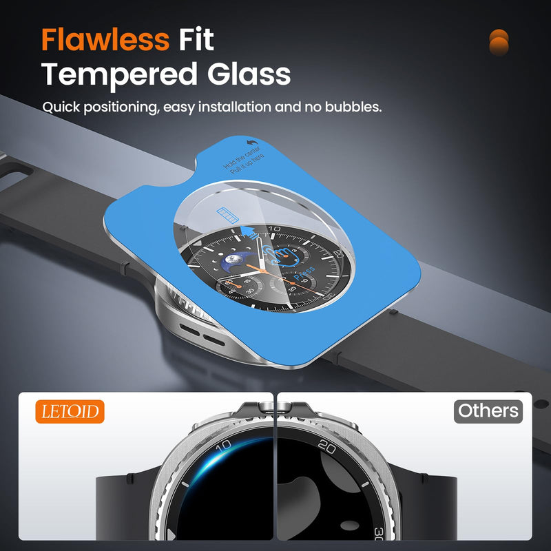 LETOID Metal Case for Samsung Galaxy Watch 8 Classic Screen Protector 46mm | 3-in-1 Full Protective Accessories, Stainless Steel Bumper Face, Hard PC Back Cover and 9H Tempered Glass Film Black Galaxy Watch 8 Classic - 46mm