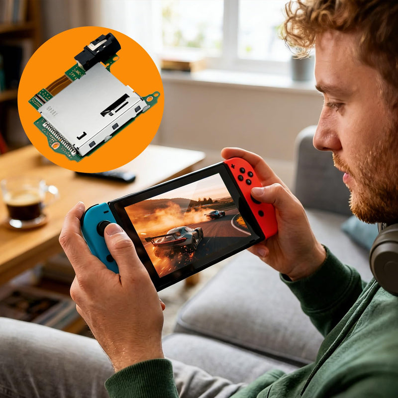 Mcbazel Game Card Reader Slot Replacement for Nintendo Switch HAC-001, Game Cartridge Board with Headphone Jack Connector, Full DIY Repair Tool Kit for Reading Error & No Audio Issues (NOT for OLED/Lite)