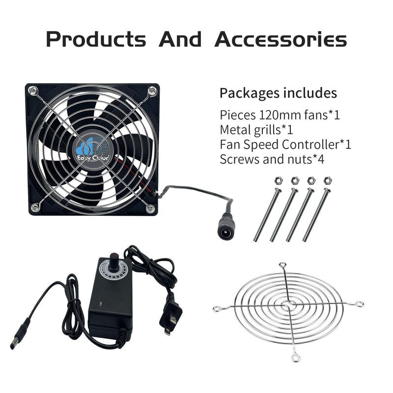 Computer Fan with AC Plug, 120mm Variable Speed Axial Muffin PC Fan with Controller 120V 110V 220V Small 12V Case Cooling for PC Server Cabinet DVR TV Router Receiver Xbox Greenhouse 1 Pcs 120mm x 25mm