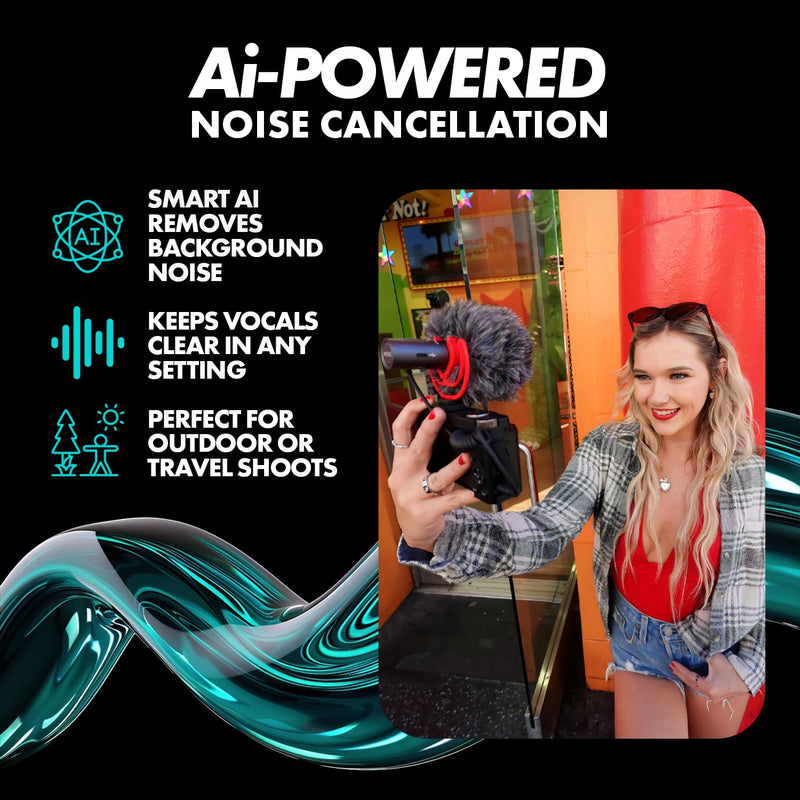 Movo VXR10-AI v2 Shotgun Microphone with AI Noise Cancellation - Camera Microphone for DSLR, Smartphone & Computer - Supercardioid On-Camera Mic with 3.5mm & USB-C Cables - Latest Version