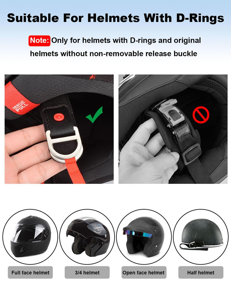 Helmet Quick Release Buckle Kit, Motorcycle Helmet Chin Strap Clip for Full Face, 3/4, Half Helmets With D-rings, Fast Release Fasteners Made by Safe Ratcheted Stainless Steel(Black) Black