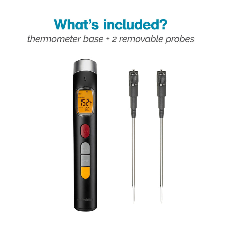 Polder Smart Probe Instant Read Thermometer, Meat Thermometer for Grilling and Cooking, Comes with 2 Removable Probes and 10 Preset Temperatures, Built-in Torch Light, Backlit Screen Digital Display