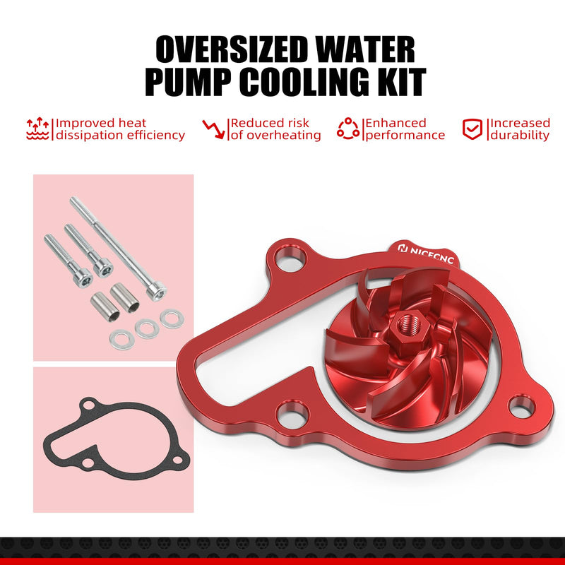 NICECNC Red Oversized Water Pump Impeller Cooler Spacer Kit Compatible with Honda CRF450R CRF450RX CRF450RWE 2021 2022 2023 2024 2025 See Fitment