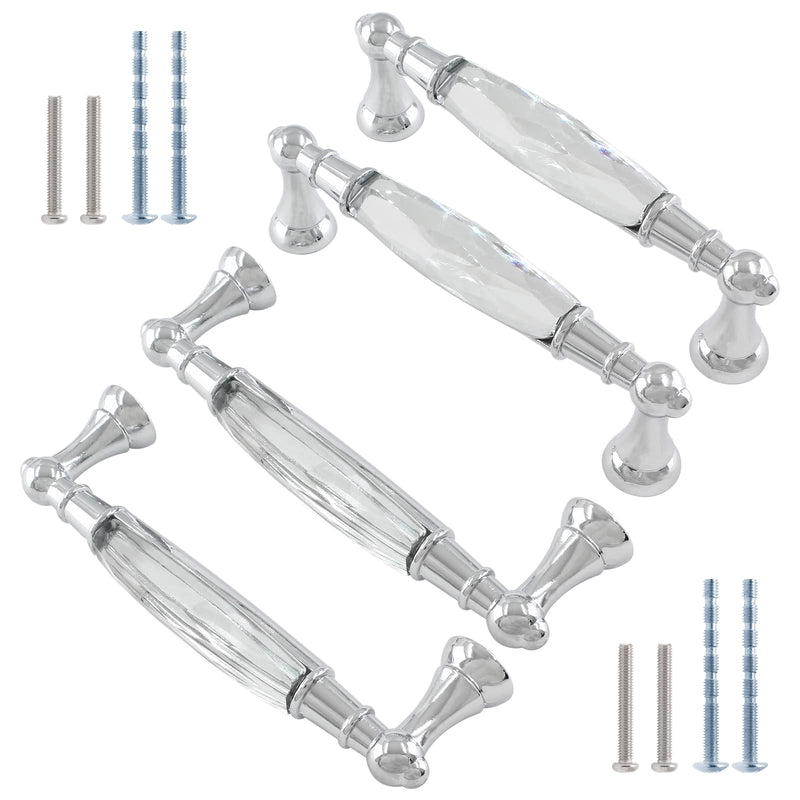 Uenhoy 4 Pcs Crystal Cabinet Pulls Handles 5 Inch Hole Spacing Chrome Silver Glass Handle Pulls Modern Crystal Drawer Pulls Bar Cabinet Pulls 128mm Hole Spacing
