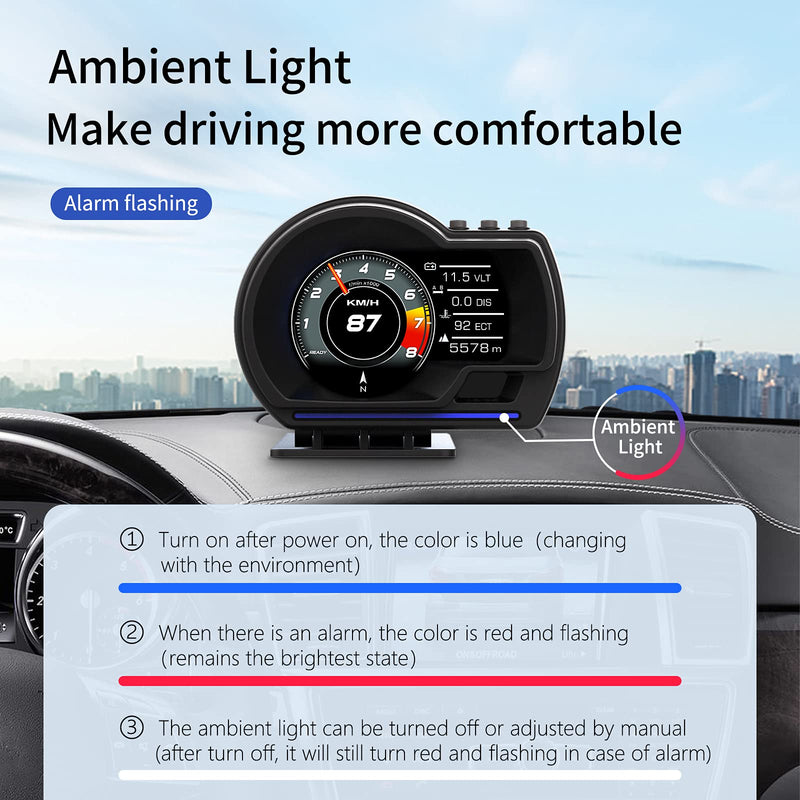 Head Up Display, OBD2+GPS Dual System, Speedometer, Tachometer, Water Temp, Volt, Overspeed Alarm AUTO Gauge Fault Diagnosis for Cars