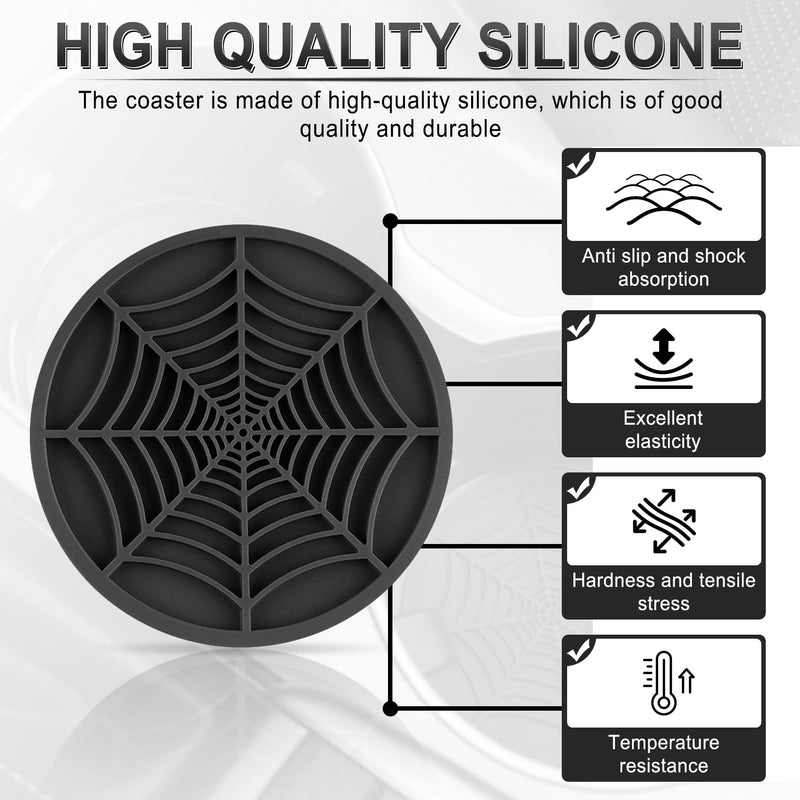 Alpmosn 4PCS Spider Web Car Coasters for Cup Holders, Halloween Funny Non-Slip Silicone Insert Ornaments Coasters, Automotive Cupholder Goth Accessories for Men & Women(Black) Black