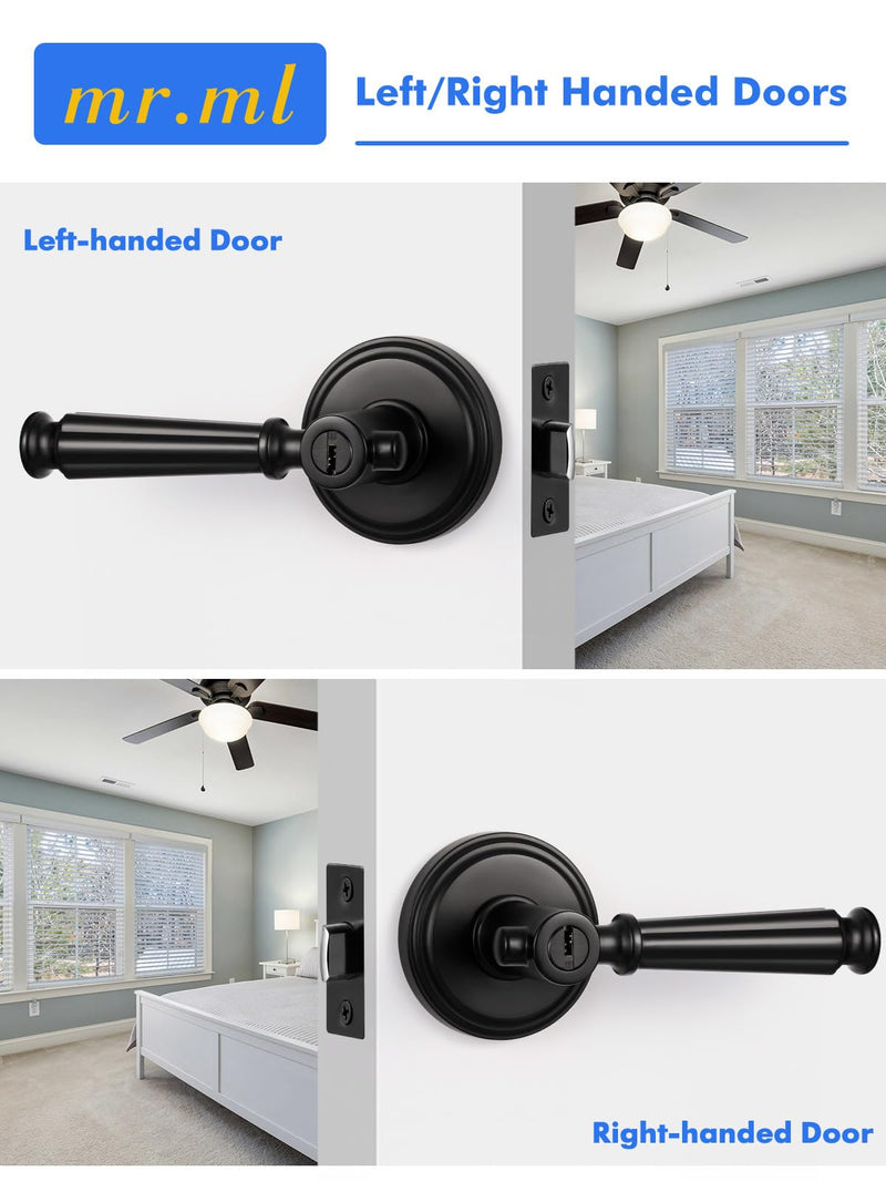 Black Keyed Entry Door Handle with Lock and Key, Black Door Lever | Entrance, Exterior, Interior Bedroom DoorHandle, Aluminium Alloy Handle Lever, 1 Pack