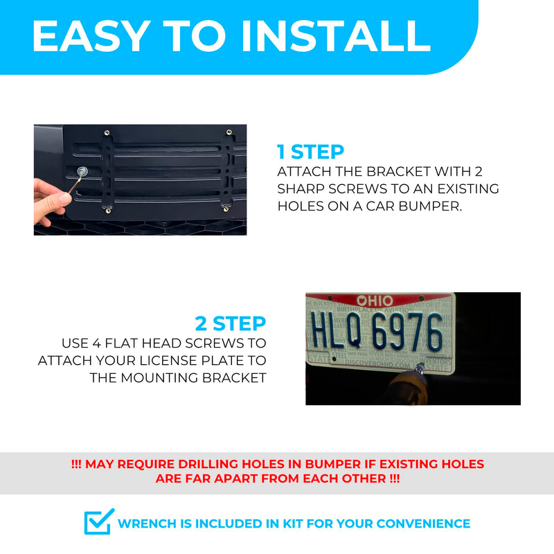 Front Bumper License Plate Bracket for Toyota Camry Camry Hybrid 2018-2025, Plate Holder Set w Unique Screw Bolts & Wrench Kit, License Tag Mounting Kit, Quality Plate Holders, Car Accessories