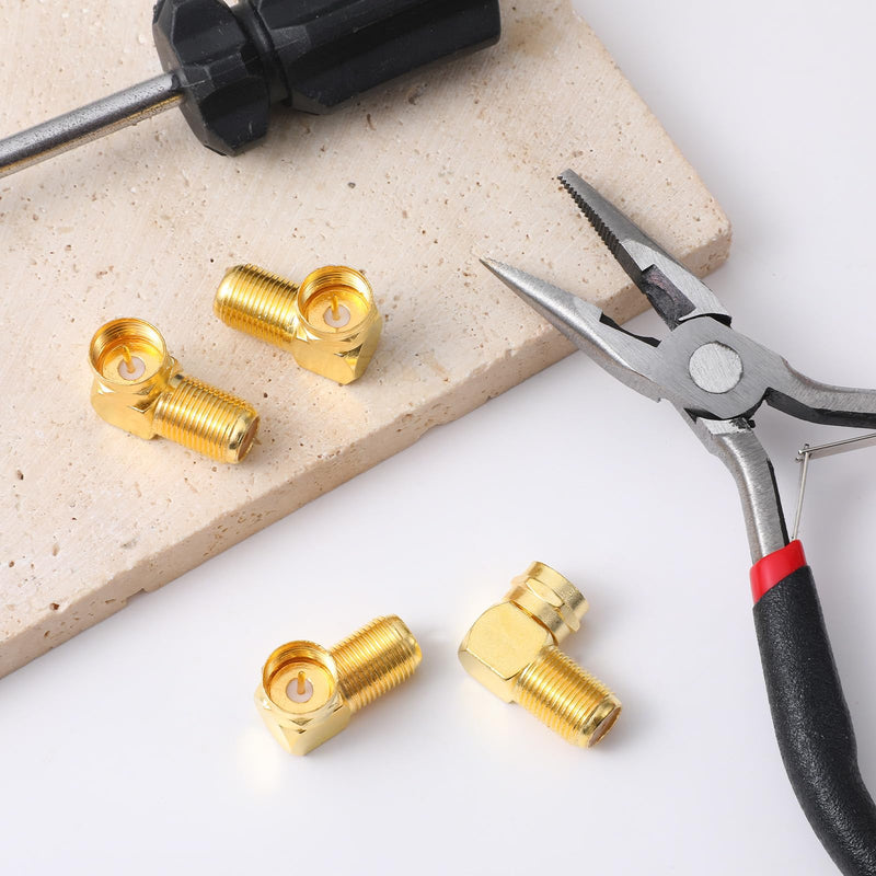 4Pcs 90 Degree Cable Coax Connector Right Angle Coax Adapter F Coaxial Connector 90 Angled Coax-Cable RG6 Coaxial Adapter Wall Plate Connectors, Gold
