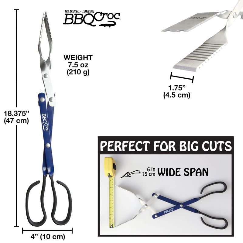 BBQ Croc 3 in 1 Barbecue Tool 18-inch - Lightweight and Long Tongs, Spatula and Grill Scraper (Blue) (18 inch Without Flashlight) 18 inch Without Flashlight