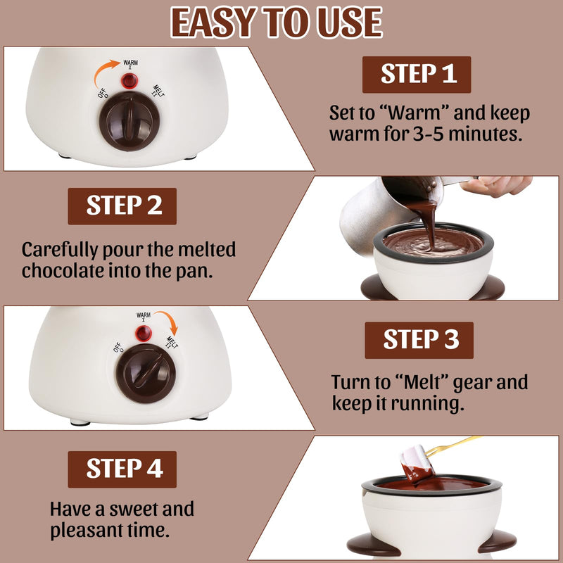 Mini Chocolate Fondue Pot Electric Chocolate Melting Pot with 6pcs Artistic Forks Perfect for Children's Party Christmas Gifts (White)