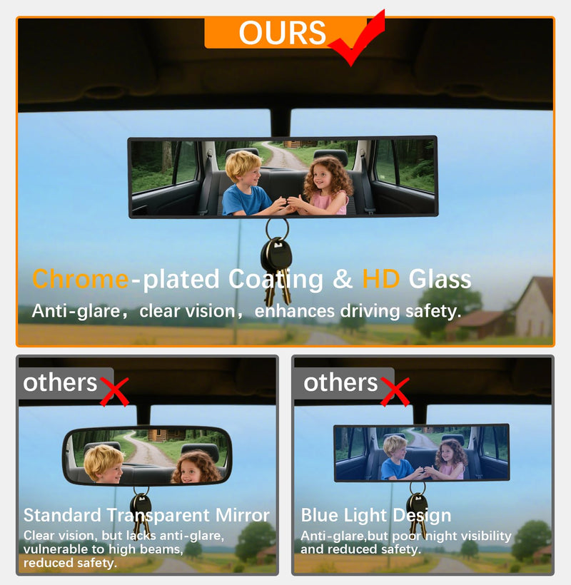  [AUSTRALIA] - Rear View Mirror, Chrome Anti-glare Panoramic Rear Mirrors Universal 16 Inch Convex Interior Clip on Extra Big Wide Angle Rearview Mirror Extender to Reduce Blind Spot for Pickup Truck Van 1