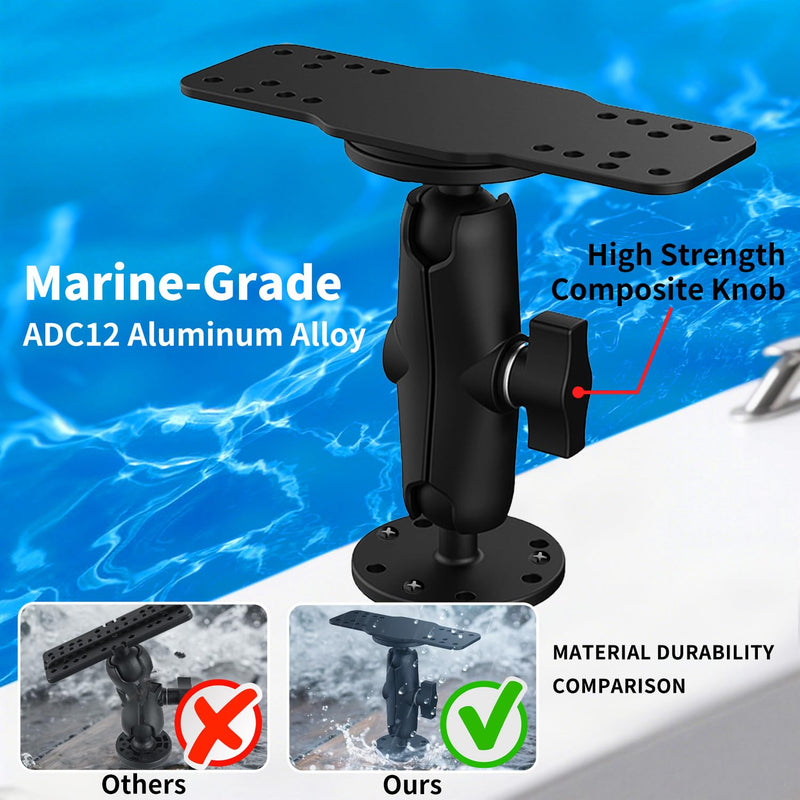 S108 Aluminum Alloy Fish Finder Mount Base, 5.4" Dual Purpose Mount with Rectangle Plate & Round Plate, 360° Rotation Marine Electronic Mount Compatible with Garmin, Lowrance, Humminbird