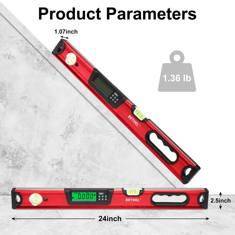 24 inch Digital Magnetic Level, Digital Smart Torpedo Level Tool ElectronicLevel Tool and Protractor - Master Precision - IP54 Dustproof and Waterproof with Carrying Bag LEVEL-D-19A
