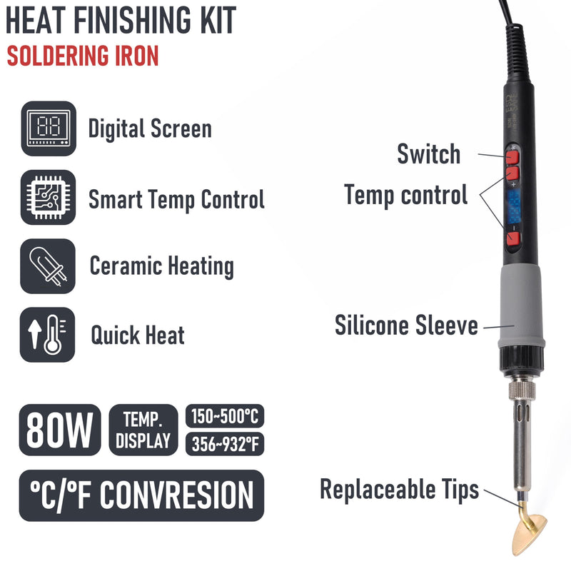 3D Printing Finishing Tool Kit, 80W Soldering Iron & Heat Insert Brass Nut Kit for 3D Printing, Includes Precision Tweezers & Multi-Size Heat-Set Nuts - Complete Smoothing Tool Set Smoothing Tool Kit