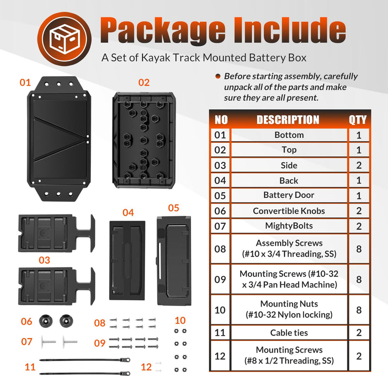 Track Mounted Battery Box for Fish Finders, Replace for YakAttack CellBlok (CLB-1002), Compatible with YakAttack Switchblade Transducer Arm, Fit for Most 7, 9, or 10 Ah 12v Batteries