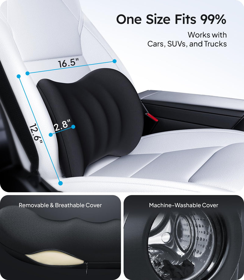 Wigoo 2026 Lumbar Support Pillow for Car [Ergonomic Design, Pressure Relief] Back Cushion for Driving Seat, Back Support Pillow for Car-Office Chair, Fits All Vehicles (Black 1-Pack) Black