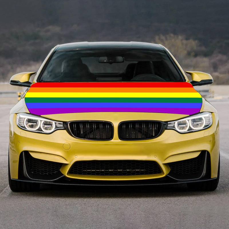 Rainbow Hood Cover Flag - 63x51 IN Funny Pride Decorations Hood Cover Flag for LGBTQ Car Decorations, Car Bonnet Banner with 2 Pack Adjustable Triangular Fasteners
