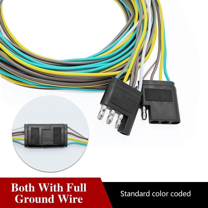 LIMICAR Trailer Wiring Harness Kit, 25ft Trailer Wire with 4 Flat Extension Connector, 4 Pin Flat Wishbond Wiring Light Kit for Utility Boat
