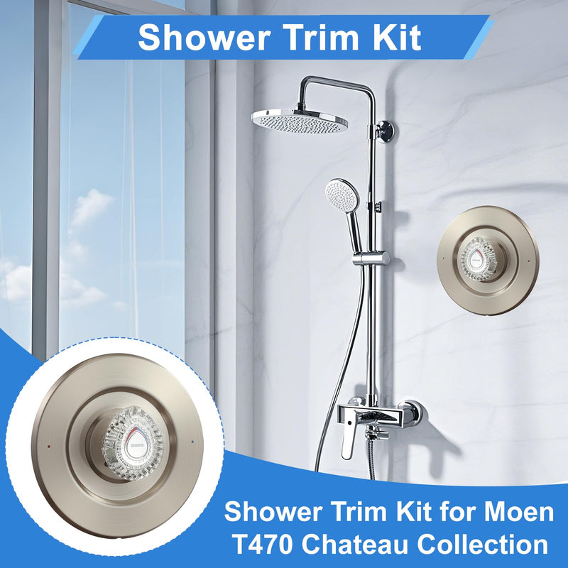 Shower Trim Kit, Compatible with Moen T470 Chateau Shower Trim Kit, With Dual Seal Replacement Cartridge, Escutcheon, Shower handle, Tubes and Screws (Brushed Nickel) Brushed Nickel