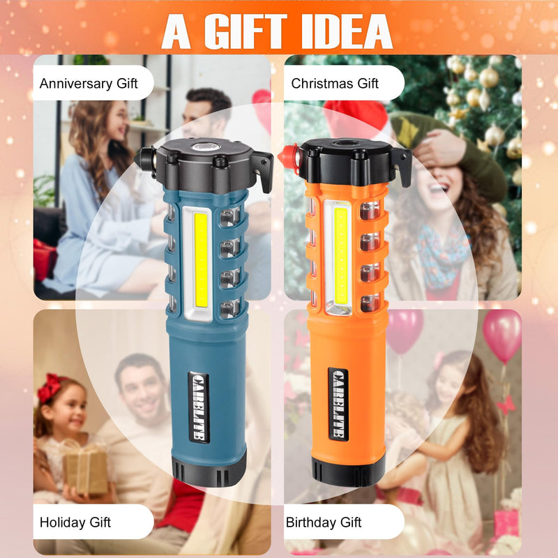 Multi-Function Emergency Car Flashlight, Essential Car Escape Tool, Life Saving Rescue Gear: Seatbelt Cutter Window Breaker Worklight Flashlight Flash Beacon Orange