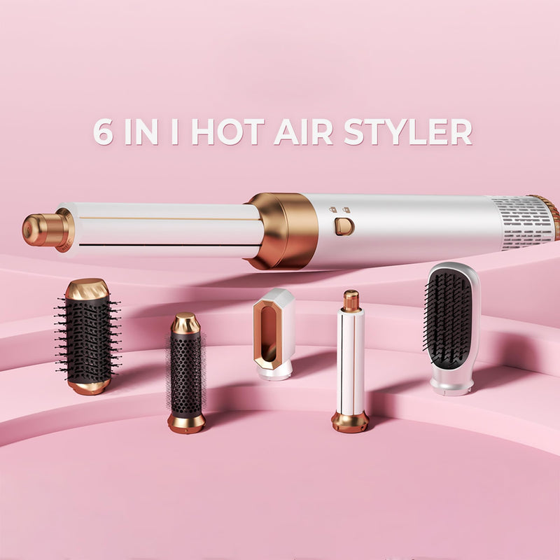 MogaWave Airbrush Pro Hair Styler 6 in 1 Air Styler with 1000W Hair Dryer, Blow Dry Hair Brush, Air Curler, Multi Hair Stylers for Drying and Styling Straightening Volumizing Curling Sleeking White