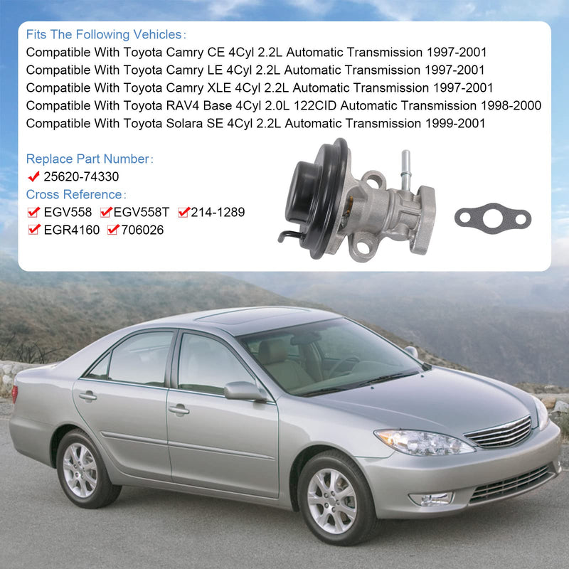EGR Exhaust Gas Recirculation Valve With Gasket Compatible with Toyota Camry 1997-2001, Rav4 1998-2000, Solara 1999-2001 4-Cylinder Engine&Automatic Transmission Models Replaces# 25620-74330