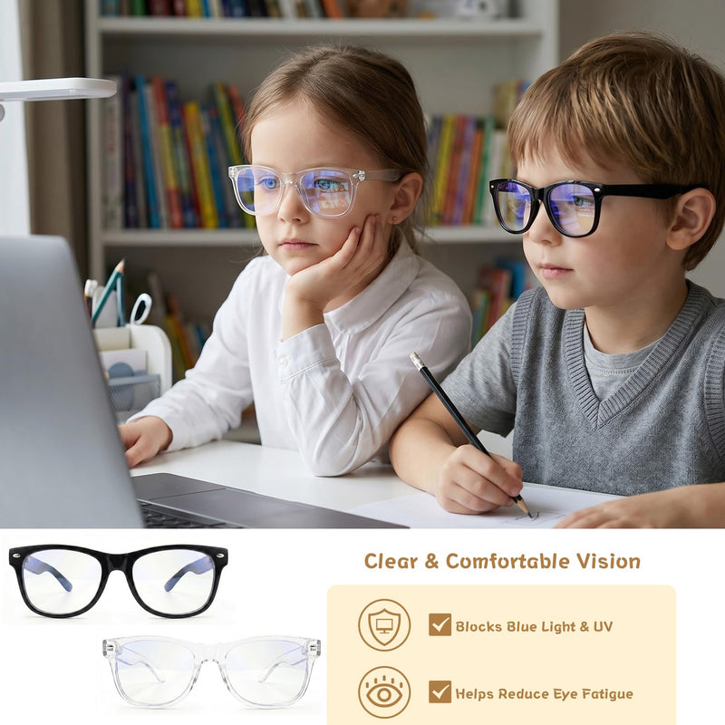 Kids Blue Light Glasses Boys Girls, Anti Glare Screen Eyewear Age 2-8 | LIGHTWEIGHT OPTICAL EYEWEAR REDUCES SCREEN GLARE TO BOOST VISUAL COMFORT DURING IPAD GAMING OR ONLINE SCHOOLWORK. Black + White Kids (2-8 years)