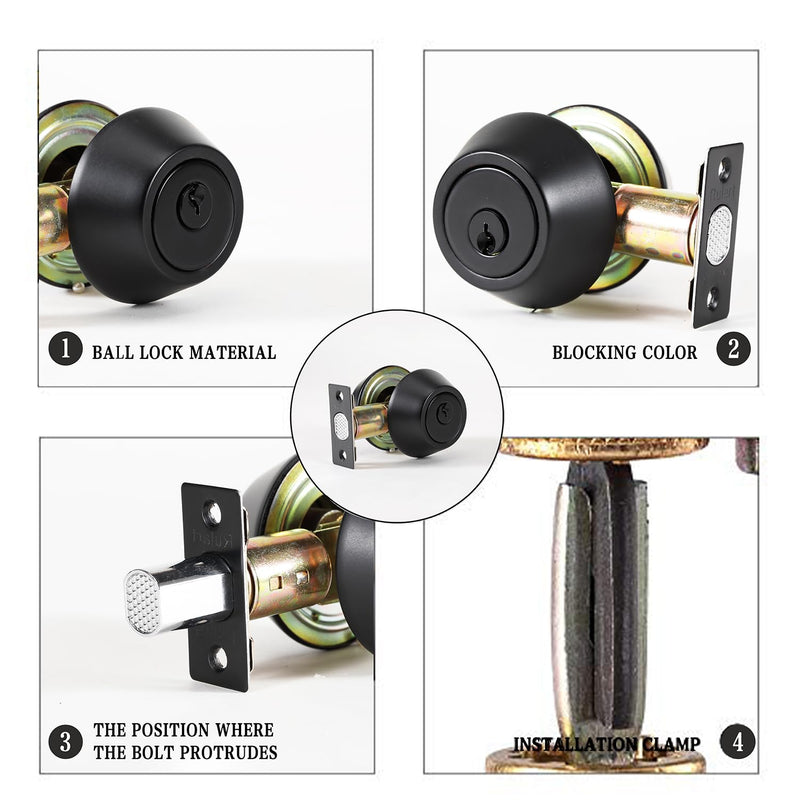 Double keyed Deadbolt Lock - Keyed on Both Sides, 2-Way Adjustable Cylinder Deadbolt (Privacy/Passage), Satin Stainless Steel(Black, Double Side) Black