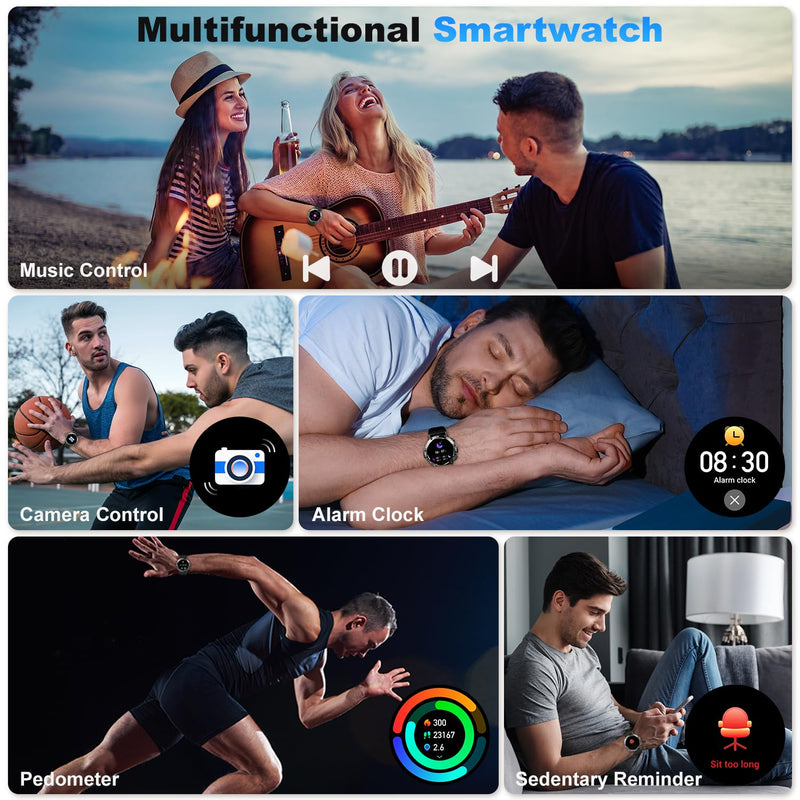 Smart Watch for Men Fitness Tracker: Waterproof Make Answer Call Running Digital Mens Watches Military Smartwatch Android Phone iPhone Samsung Compatible SpO2 Sleep Heart Rate Monitor Step Pedometer Black