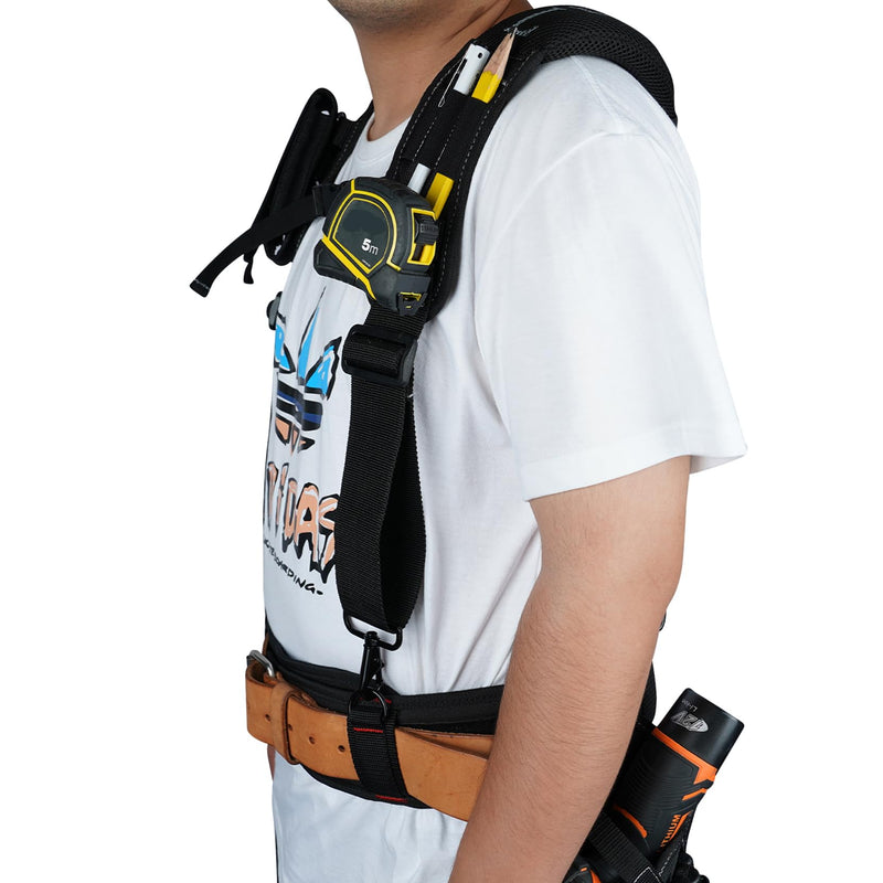 MELOTOUGH Work Belt Suspender Tool Belt Suspenders Bag Suspenders for Men Heavy Duty with Gel Shoulder Pad Detachable Phone Holder for Construction/Electrician/Contractor/Carpenter Suspenders for tool belt
