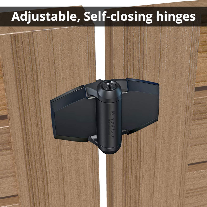 D&D Technologies TCA3S3BTS TruClose Regular Duty Self Closing Gate Hinge, for Wood and Vinyl Gates up to 66 Pounds, No Alignment Legs, for Square Gate Frame and Post, Black, 2 Count Adjustable gate gap: 3/8”–7/8” gate frame to post