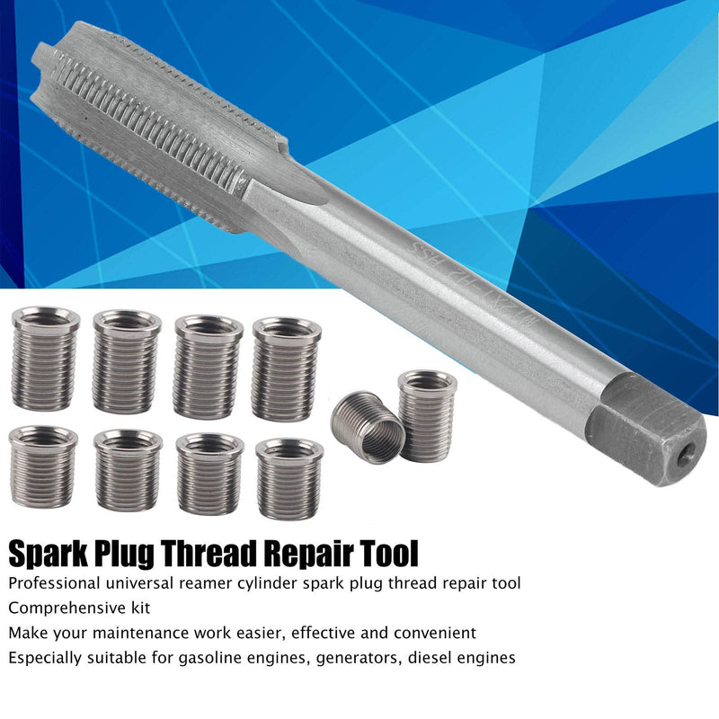 Watris Veiyi Spark Plug Thread Repair Tool, High Speed Steel Tap Spark Plug with M10 x 1.0 Inserts and M12 x 1.0 Tap Kit for Automotive Engine Repair