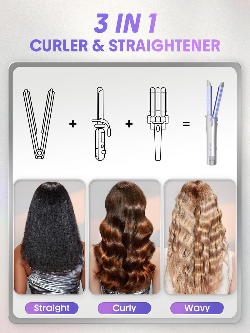 SHEGLAM Hair Curler and Straightener, Manual Airflow Styler, 360° Cool Air Lock, 2 in 1 Hair Straightener & Curler, Anti-Scald Flat Iron, Fast Curling Straightening Less Damage for Long Short Hair