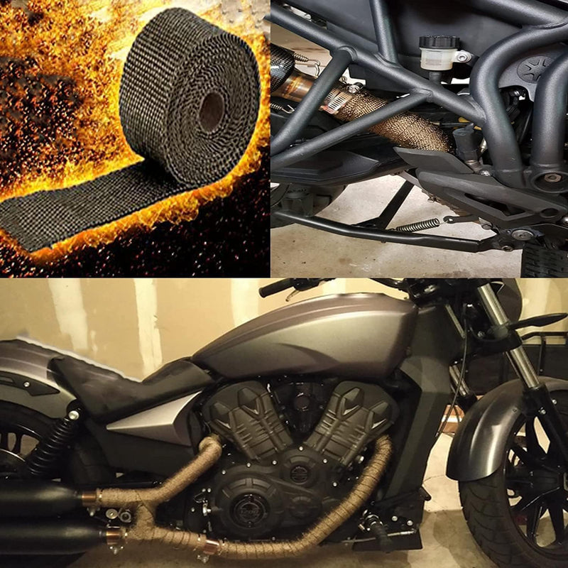 Foneso Exhaust Heat Wrap, 2in x 33ft Titanium Exhaust Muffler Tape Fiberglass Heat Shield Header Wrap for Car Motorcycle Pipes with 10 Pcs Stainless Steel Ties