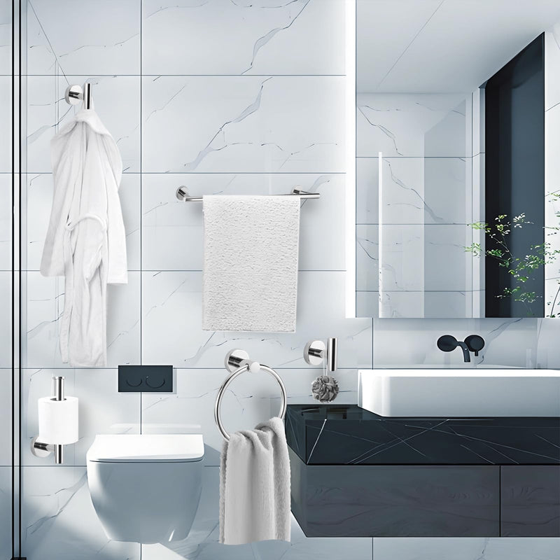 5-Piece Towel Racks for Bathroom, Stainless Steel Bathroom Accessories Set, Bathroom Towel Holder Wall Mounted, Sturdy Bath Towel Bar Set Bathroom Hardware Set (Chrome) 1 Chrome